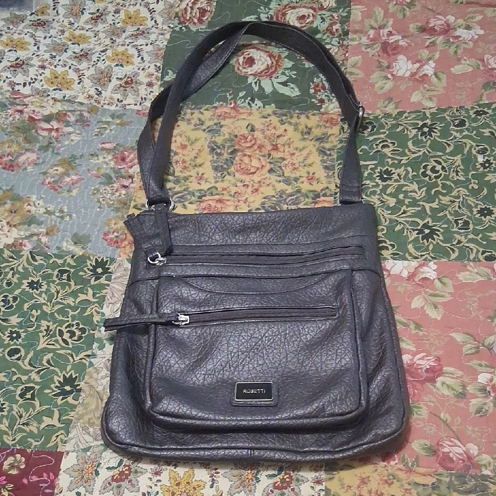 Rosetti Dark Gray Leather Messenger Crossbody Bag